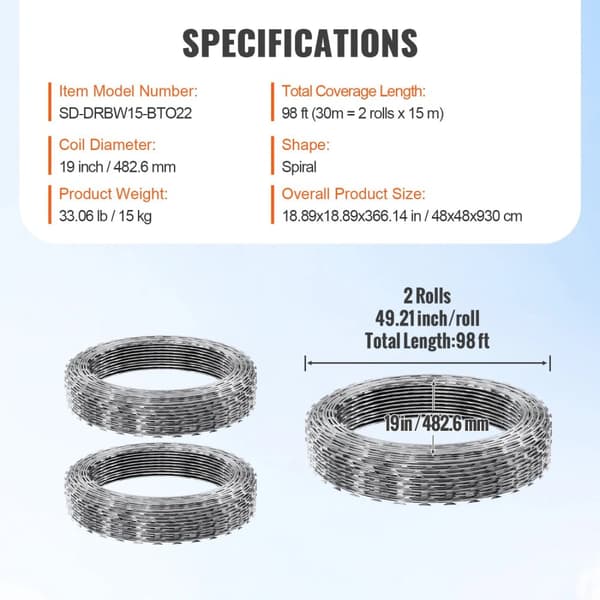 Razor Barbed Wire, 147 ft Dækning, Dobbelt Spiral Design,SRBW7.5