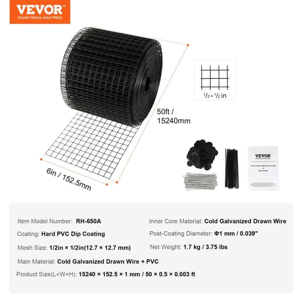 Aurinkopaneeli Lintu Suojus, Ruostumattomat Teräskiinnittimet, Ruostumaton PVC-pinnoite, 6 tuumaa x 50 jalkaa