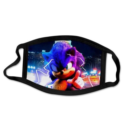 Bild av Super sonic the hedgehog mask vindtät och dammtät 3D-tryckning tvättbar tecknad mask för barn och vuxna - svart