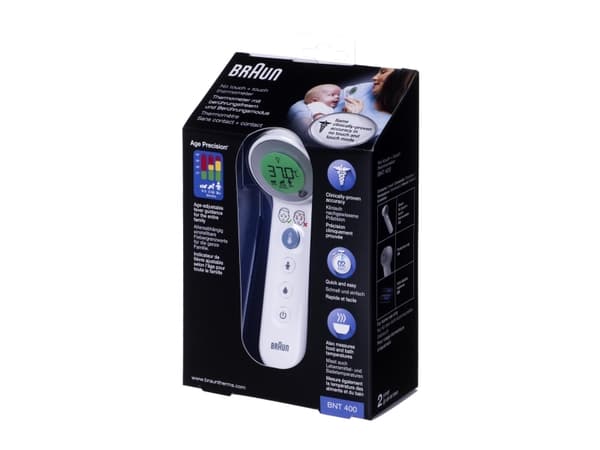 Braun BNT400, Fjärravkänning, Vit, Panna, °C, Kroppstemperatur, Yttemperatur, 0,1 ° C