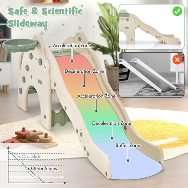 Barnrutschkana, 4-i-1 lekrutschkana för barn med söt elefantform, 74x29.5x30.5 tum, Grön