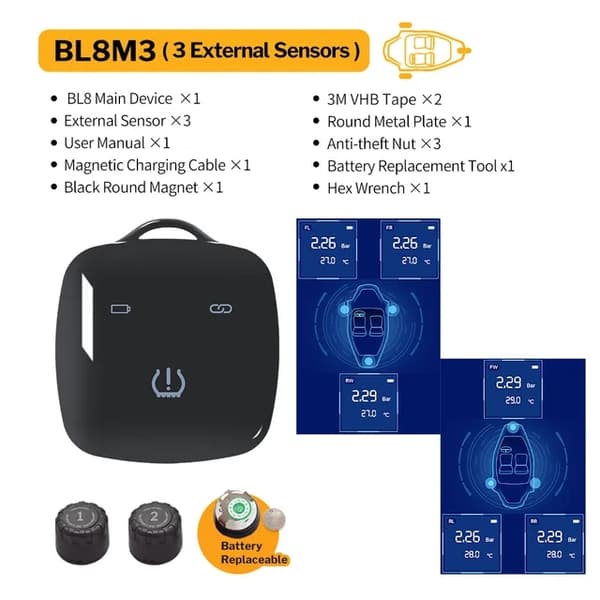 Renkaanpaineen valvontajärjestelmä, Android iOS Bluetooth-yhteensopiva, TMPS-anturi BLE-ohjaus, Bl8m4 ulkoinen tyyppi