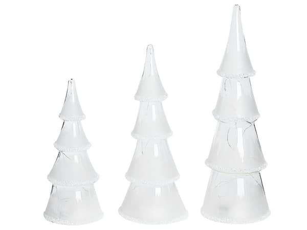 Set med 3 Dekorativa Julgranar Vit Glas LED-upplysta figurer Julsäsong Högtidlig Dekoration