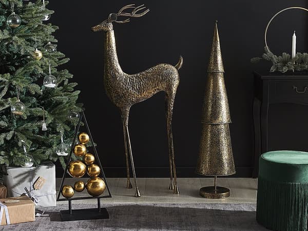 Figur Guld Jern Statue Rensdyr Sjov Sød Kunst Figur til Hjemmet Jul Accent Dekorativ Genstand Tilbehør til Juletræ Pynteting til Vindueskarm