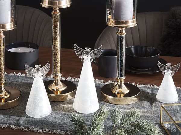 Sæt med 3 dekorative engle hvidt glas LED-belyste figurer Juleferiesæson dekoration