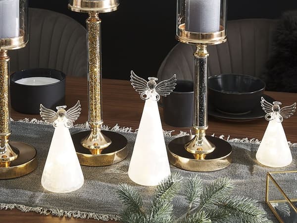 Sæt med 3 dekorative engle hvidt glas LED-belyste figurer Juleferiesæson dekoration