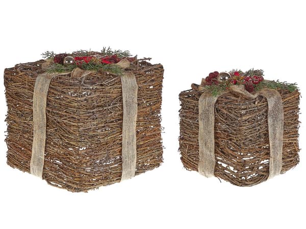Set med 2 dekorativa presentförpackningar Röd Trä Julpynt Olika storlekar Rustik design