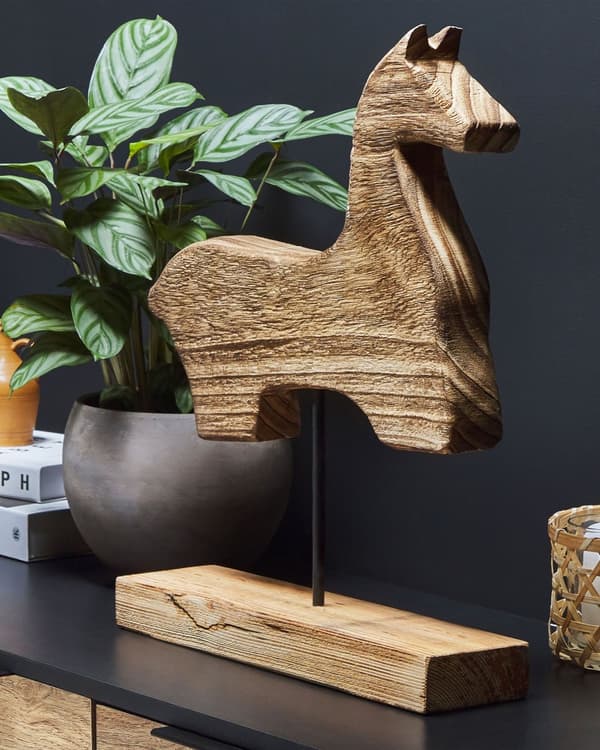 Koriste-esine vaalea keisari puu 48 cm hevosen muoto jalalla moderni tyyli