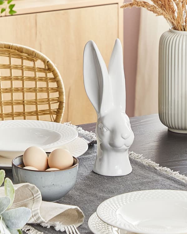 Koriste-esine valkoinen keraaminen jänis 26 cm pääsiäinen pöydälle moderni tyyli