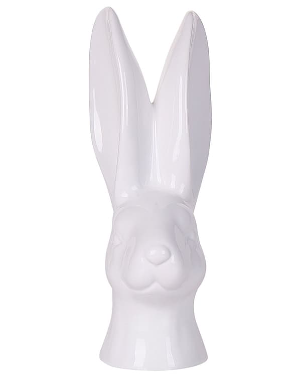 Koriste-esine valkoinen keraaminen jänis 26 cm pääsiäinen pöydälle moderni tyyli
