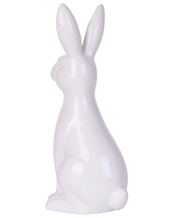 Koriste-esine valkoinen keraaminen jänis 39 cm korkea pöydälle moderni tyyli