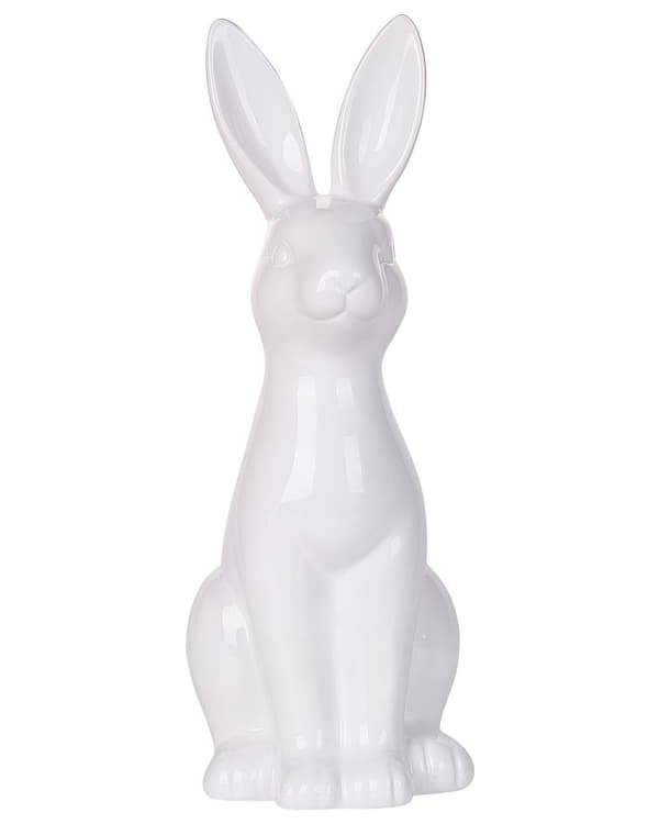 Koriste-esine valkoinen keraaminen jänis 39 cm korkea pöydälle moderni tyyli