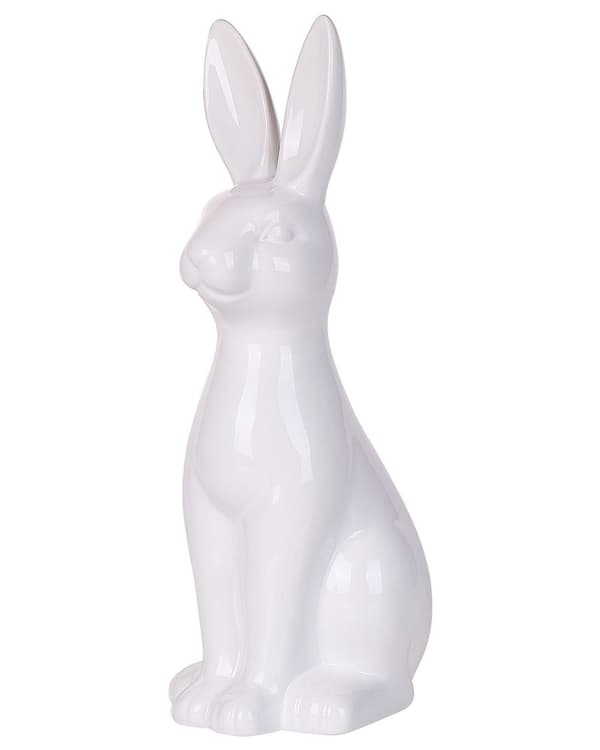 Koriste-esine valkoinen keraaminen jänis 39 cm korkea pöydälle moderni tyyli