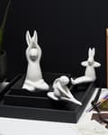 Miniatyrbild 4 av 11: 3 Dekorativa Figurer Keramisk Vit Kanin Yoga Påsk Handgjord Dekoration Vardagsrum