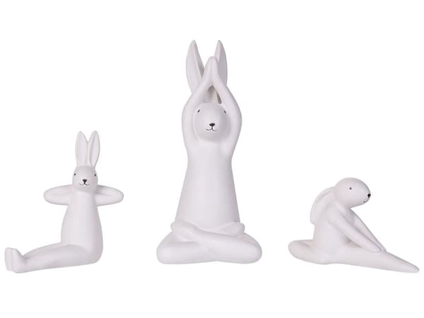 3 Dekorativa Figurer Keramisk Vit Kanin Yoga Påsk Handgjord Dekoration Vardagsrum