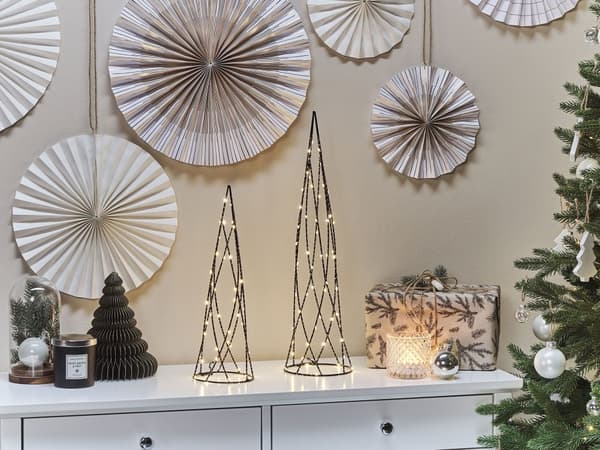 Joulukoriste LED-valoilla musta 52 x 38 cm kuusen mallinen 2 kpl moderni tyyli