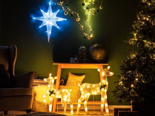 Hængende Dekoration Hvid Bomuld 67 x 57 cm med LED Fe Lys Stjerneform Indendørs Udendørs Jul Sæsonbestemt