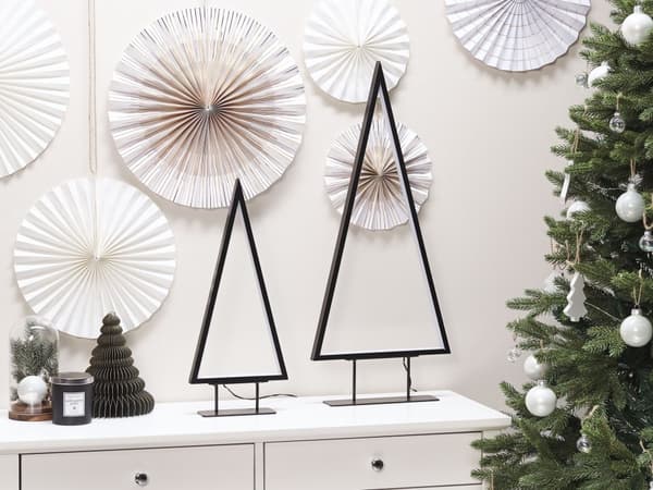 Sæt med 2 dekorative figurer i sort metal med LED-lys Juletræer Moderne boligindretning