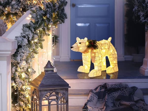 Joulukoriste ulkokäyttöön valkoinen LED-valoilla karhun mallinen moderni tyyli