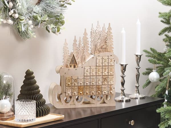 Juldekoration Ljus Poppelträ LED Ljus Släde Advent Kalender Skandinavisk Dekoration