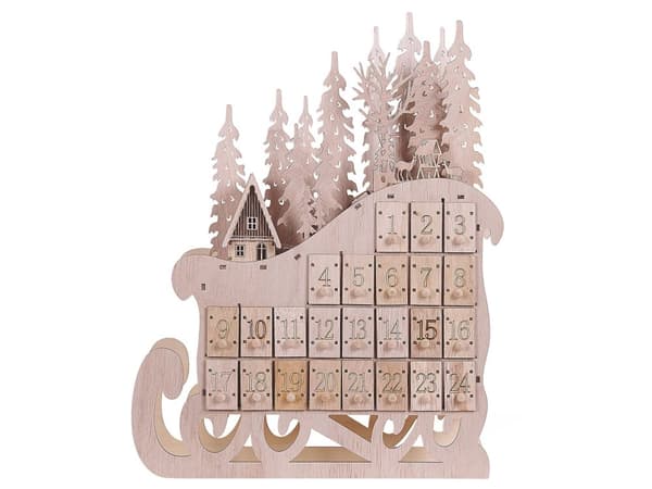 Juldekoration Ljus Poppelträ LED Ljus Släde Advent Kalender Skandinavisk Dekoration