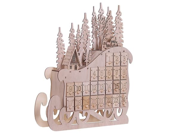 Juldekoration Ljus Poppelträ LED Ljus Släde Advent Kalender Skandinavisk Dekoration