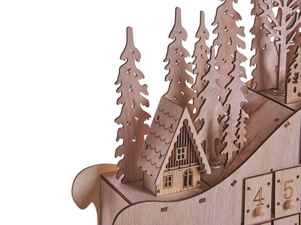 Juldekoration Ljus Poppelträ LED Ljus Släde Advent Kalender Skandinavisk Dekoration