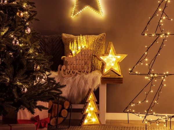 Juldekoration Ljus Poppelträ LED Ljus Släde Advent Kalender Skandinavisk Dekoration