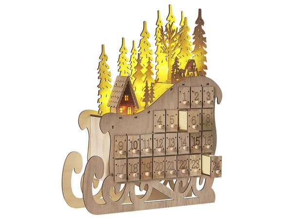 Juldekoration Ljus Poppelträ LED Ljus Släde Advent Kalender Skandinavisk Dekoration
