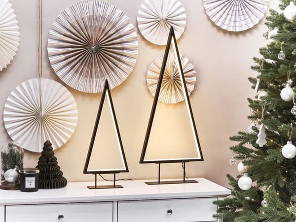 Set av 2 Dekorativa Figurer Svart Metall med LED Ljus Julgranar Hemdekor Modern