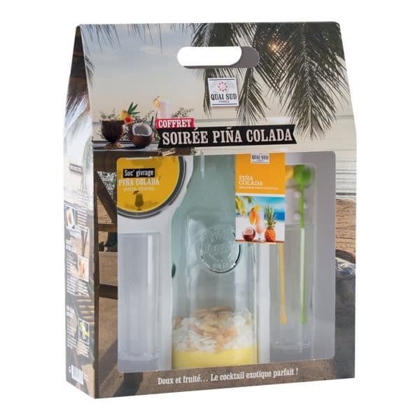 Mixbox och tillbehör för Piña Colada och 2 glas * Kapacitet: 240 g * Blandning för Piña Colada * Karaffmaterial och