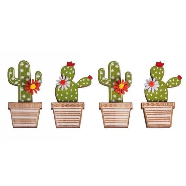 Kaktus-träminiatyrer, 3,1x6,5cm, med självhäftande prickar, flikpåse 4st