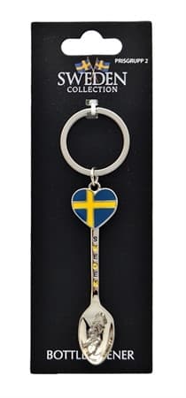 Sverige Souvenir Nyckelring Sked med Kapsylöppnare, Karta