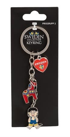 Sverige Souvenir Nyckelring Berlock med Troll, Hjärta & Dalahäst