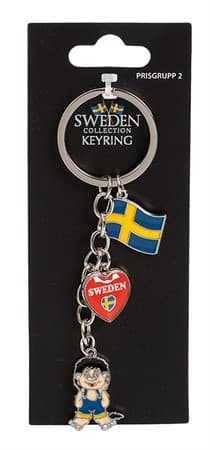 Sverige Souvenir Nyckelring Berlock med Troll, Hjärta & Flagga