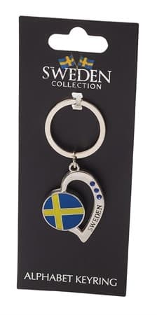 Sverige Souvenir Nyckelring, Hjärta med Svensk Flagga