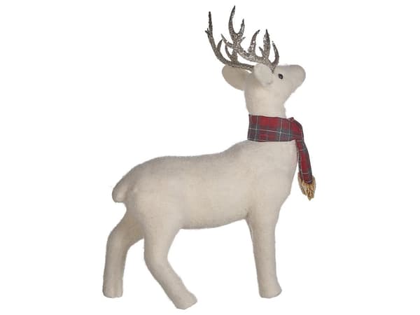 Koriste-esine valkoinen tekoturkis poro 48 cm joulukoriste olohuoneen koriste