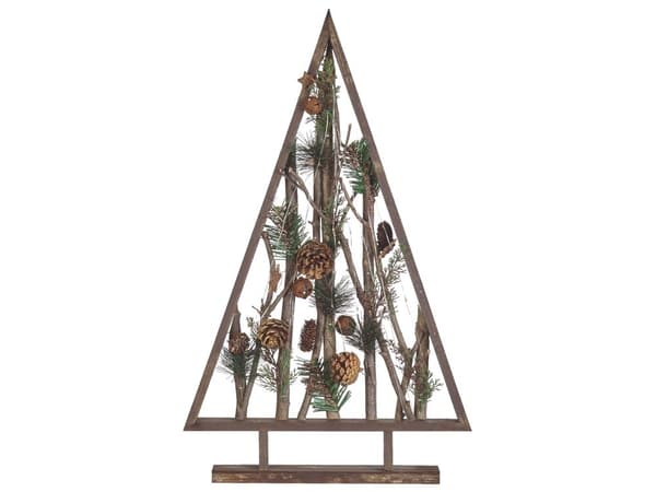 Dekorativ figur juletræ mørk fyrretræ 62 cm med fyrrekogler LED-lys Rustik Boho Design
