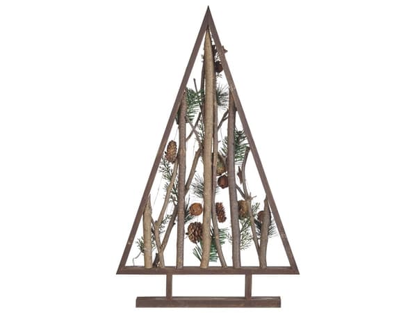 Dekorativ figur juletræ mørk fyrretræ 62 cm med fyrrekogler LED-lys Rustik Boho Design