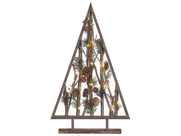 Dekorativ figur juletræ mørk fyrretræ 62 cm med fyrrekogler LED-lys Rustik Boho Design