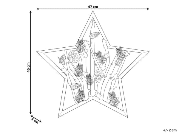 Dekorativ Figur Julstjärna Mörk Furuträ 46 cm med Tallkottar LED-ljus Rustik Boho Design