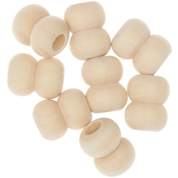 8 dubbla runda pärlor - naturligt trä - 22 mm
