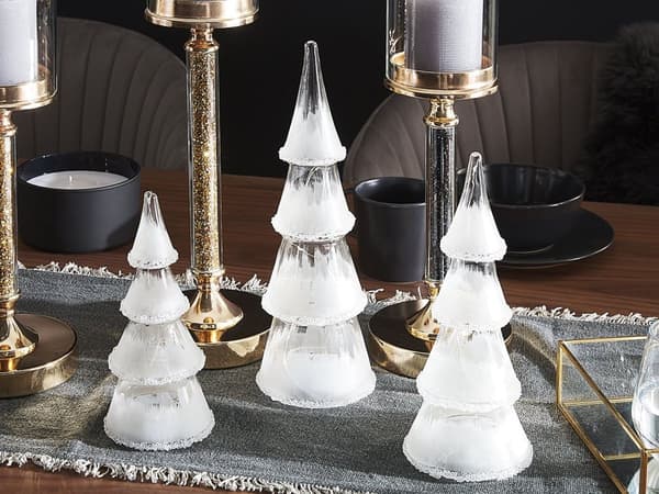 Sett med 3 Dekorative Juletrær Hvite LED-figurer Glass med LED-belysning Festlig Julepynt til Høytiden