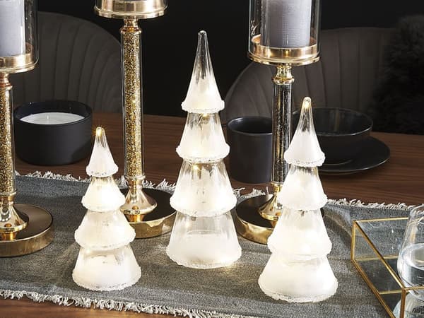 Sett med 3 Dekorative Juletrær Hvite LED-figurer Glass med LED-belysning Festlig Julepynt til Høytiden