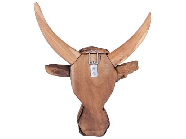 Veggdekorasjon Lyst tre Teak 34 x 28 cm Oksehode med horn Rustikk