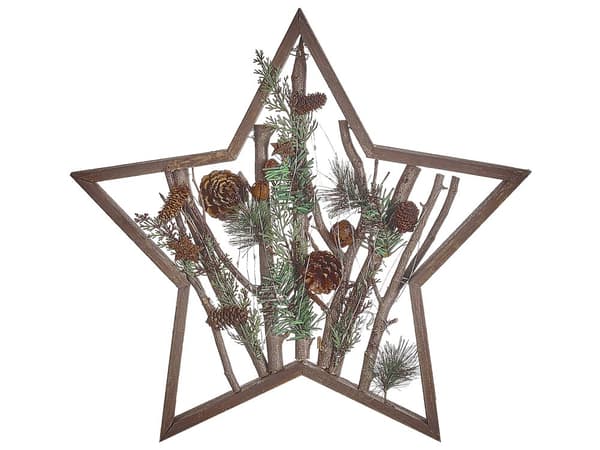 Dekorativ Figur Julestjerne Mørk Furu 46 cm med Kongler LED-lys Rustikk Boho-design