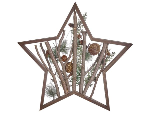 Dekorativ Figur Julestjerne Mørk Furu 46 cm med Kongler LED-lys Rustikk Boho-design