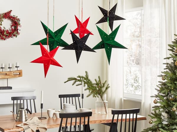 Set med 2 Adventsstjärnor Svart Sammetspapper 45 cm Hängande LED Jul Heminredning Högtidlig Traditionell