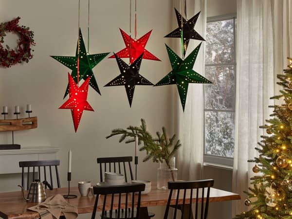 Set med 2 Adventsstjärnor Svart Sammetspapper 45 cm Hängande LED Jul Heminredning Högtidlig Traditionell