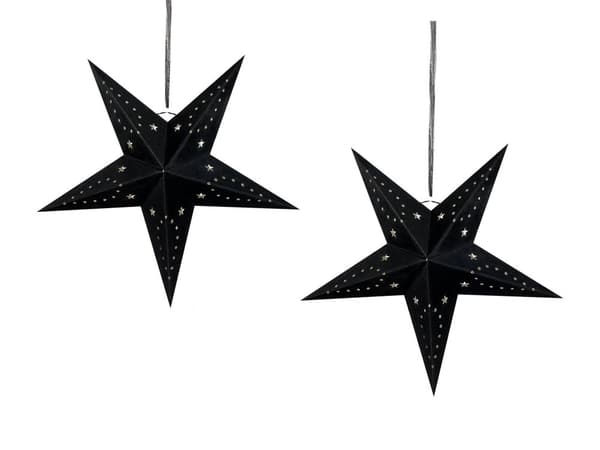 Set med 2 Adventsstjärnor Svart Sammetspapper 45 cm Hängande LED Jul Heminredning Högtidlig Traditionell